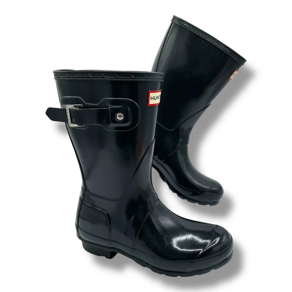 Hunter Kids Original Short Gloss‎ Rain Boots Black Size US 5 FS1000RGL